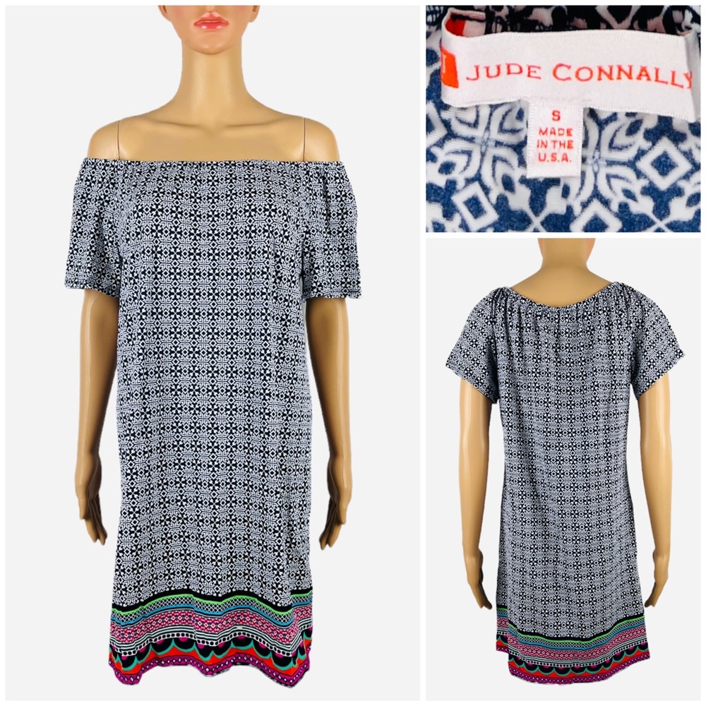 Jude Connally Womens Small Shift Dress MultiColor Off The Shoulder Casual EUC